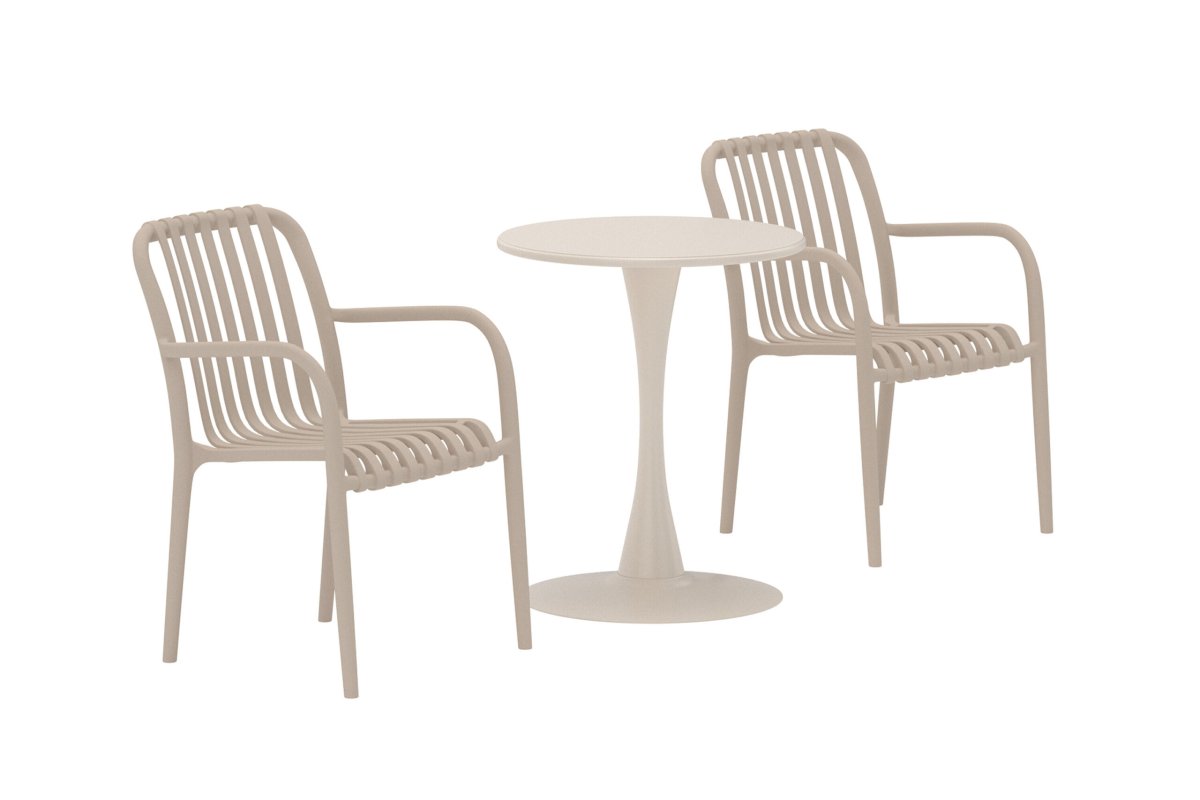 Caféset Utomhus – Venture Home Limnos Runt Cafébord Ø60 + 2 Caféstolar Beige - Bild 2