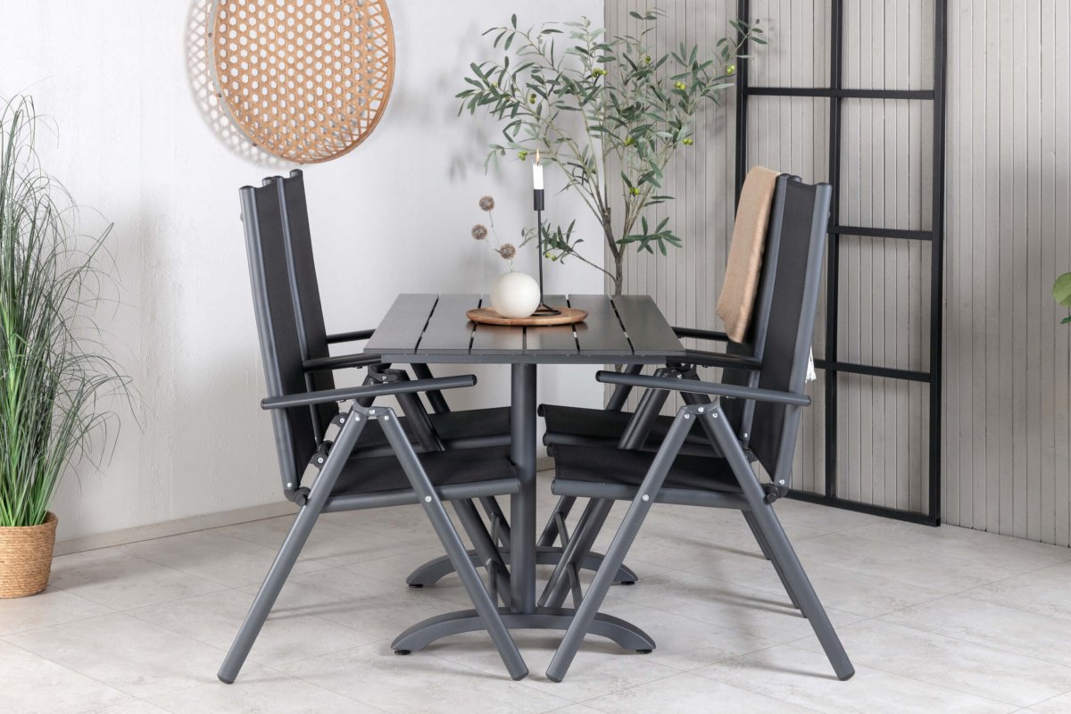 Matgrupp Utomhus – Venture Home Denver Cafébord 120×70 Svart + 4 Break Positionsstolar Svart - Bild 3