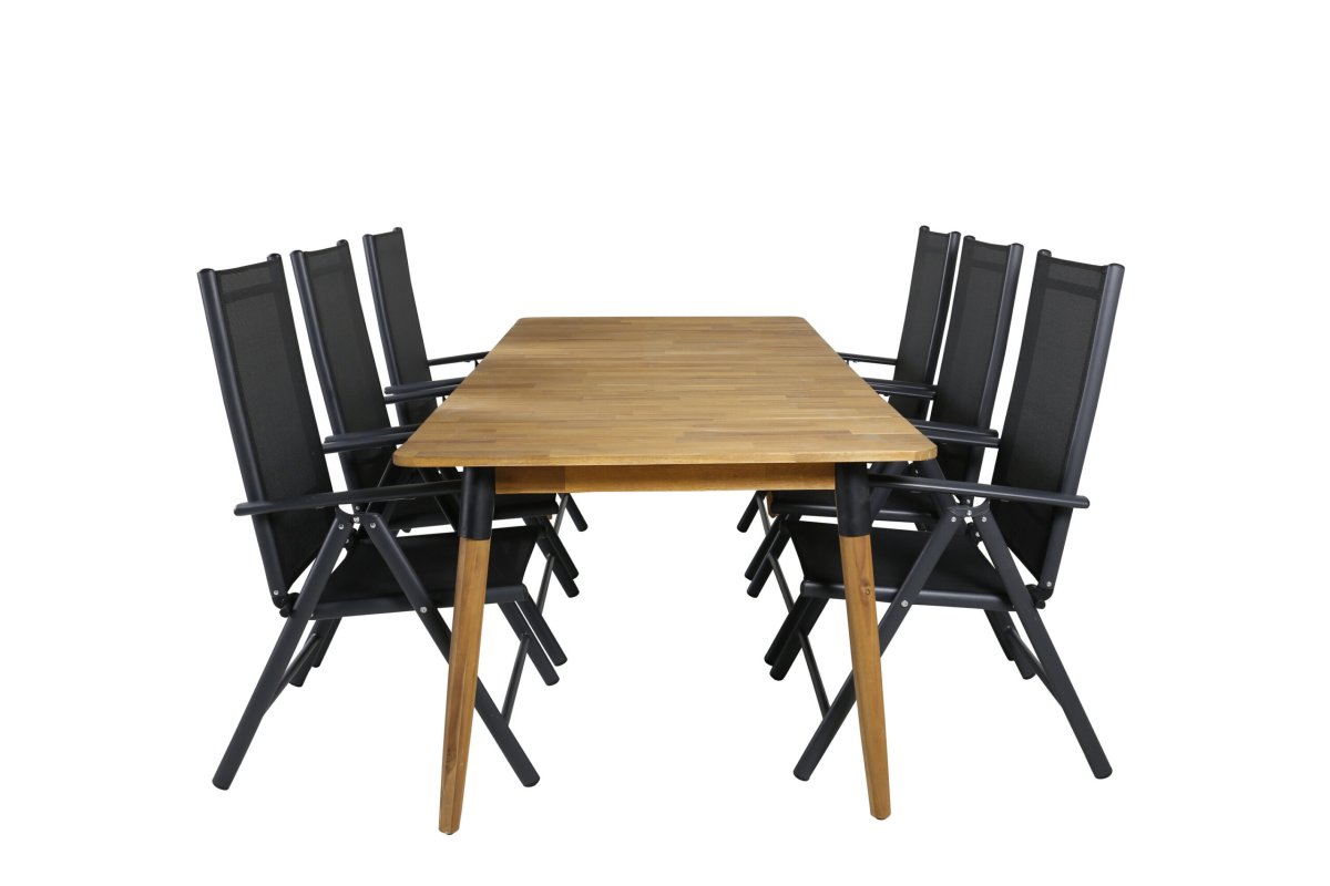 Matgrupp Utomhus – Venture Home Julian Matbord 210×100 Natur + 6 Break Positionsstolar Svart - Bild 2