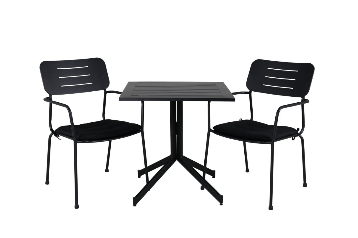 Matgrupp Utomhus – Venture Home Way Cafébord 70×70 Svart + 2 Nicke Karmstolar Svart inkl. dynor