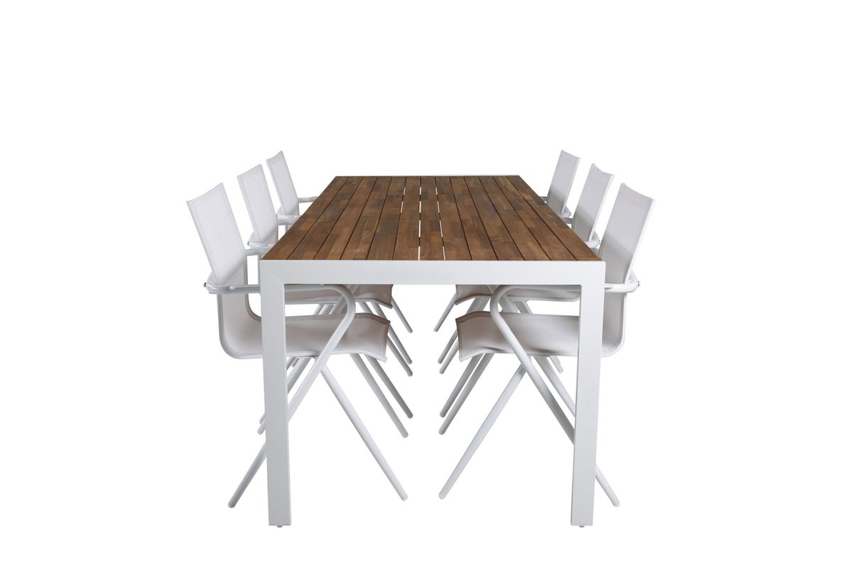 Matgrupp Utomhus – Venture Home Bois Matbord 205×90 Vit + 6 Alina Matstolar Vit - Bild 2