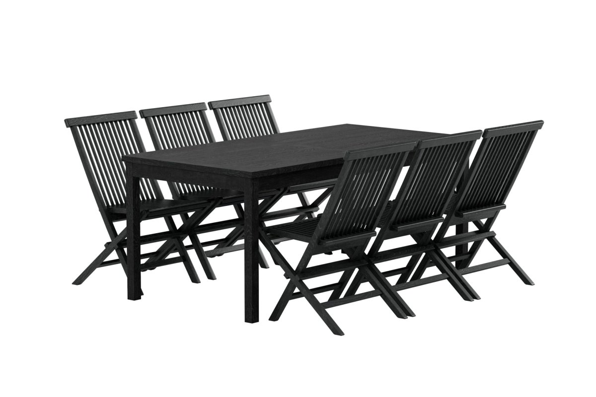 Matgrupp Utomhus – Venture Home Kenya Matbord 180×90 Svart + 6 Kenya Matstolar Svart - Bild 2