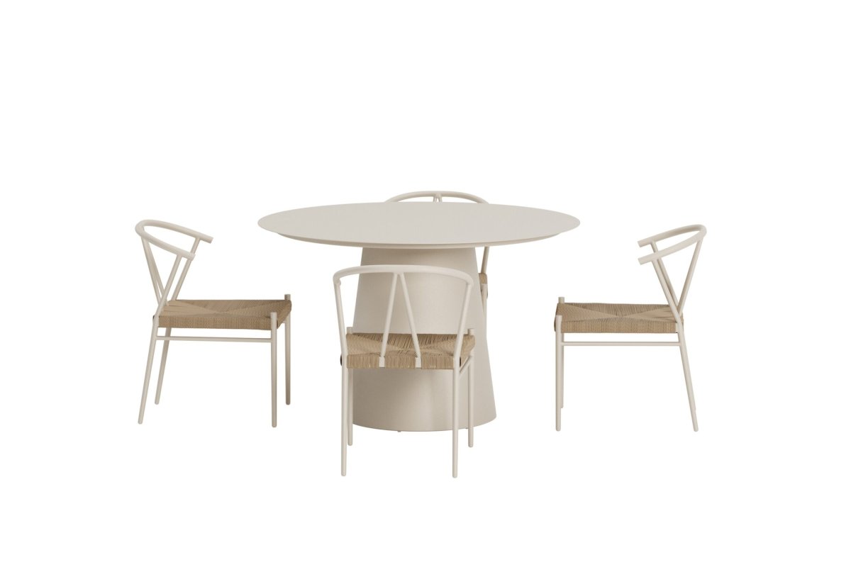 Matgrupp Utomhus – Venture Home Lanzo Runt Matbord Ø120 Beige + 4 Alfons Matstolar Beige - Bild 2